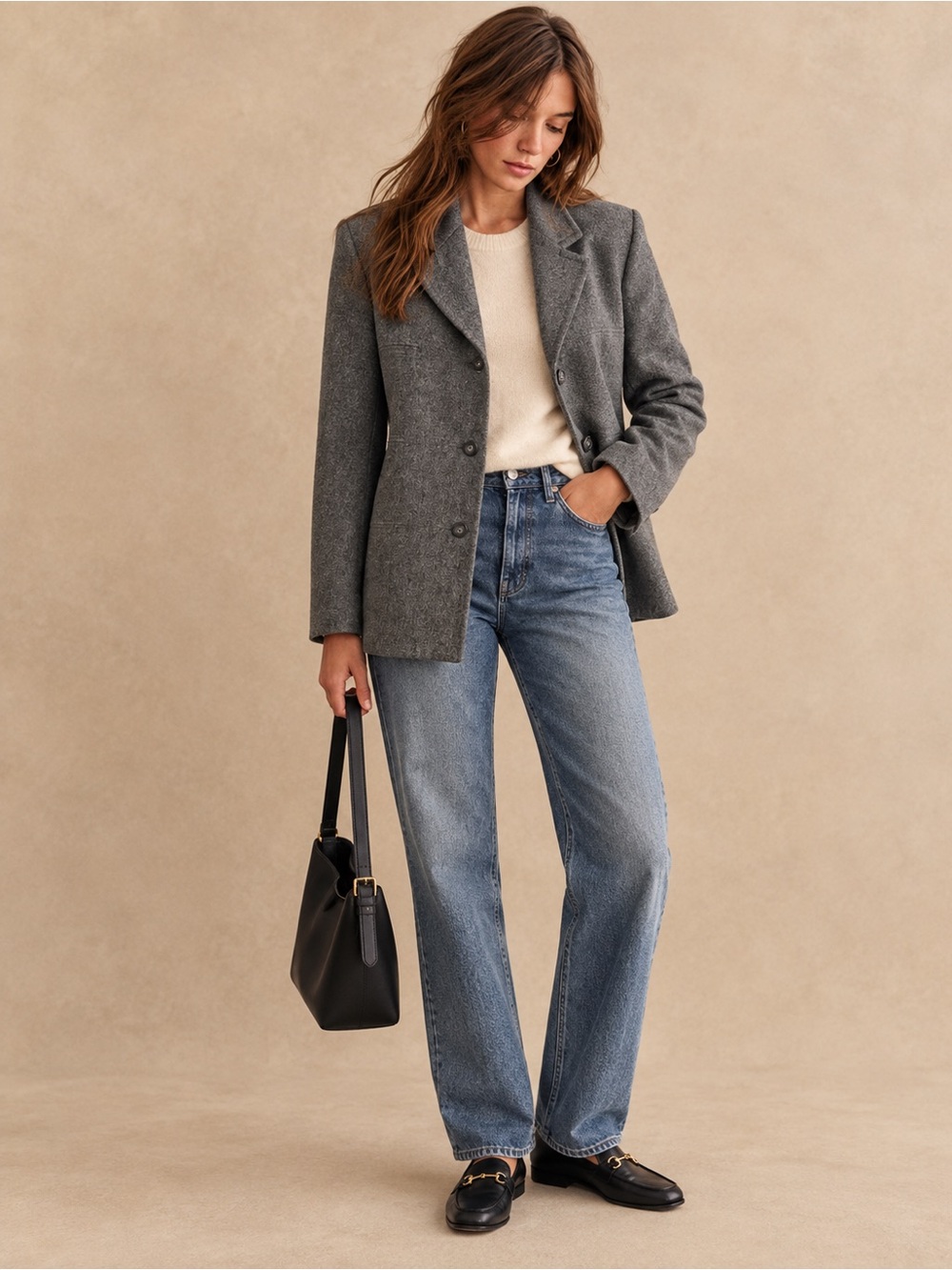 Sag Harbor Women’s Gray Wool Blazer Size 14 Vintage 3 Button Tailored Jacket